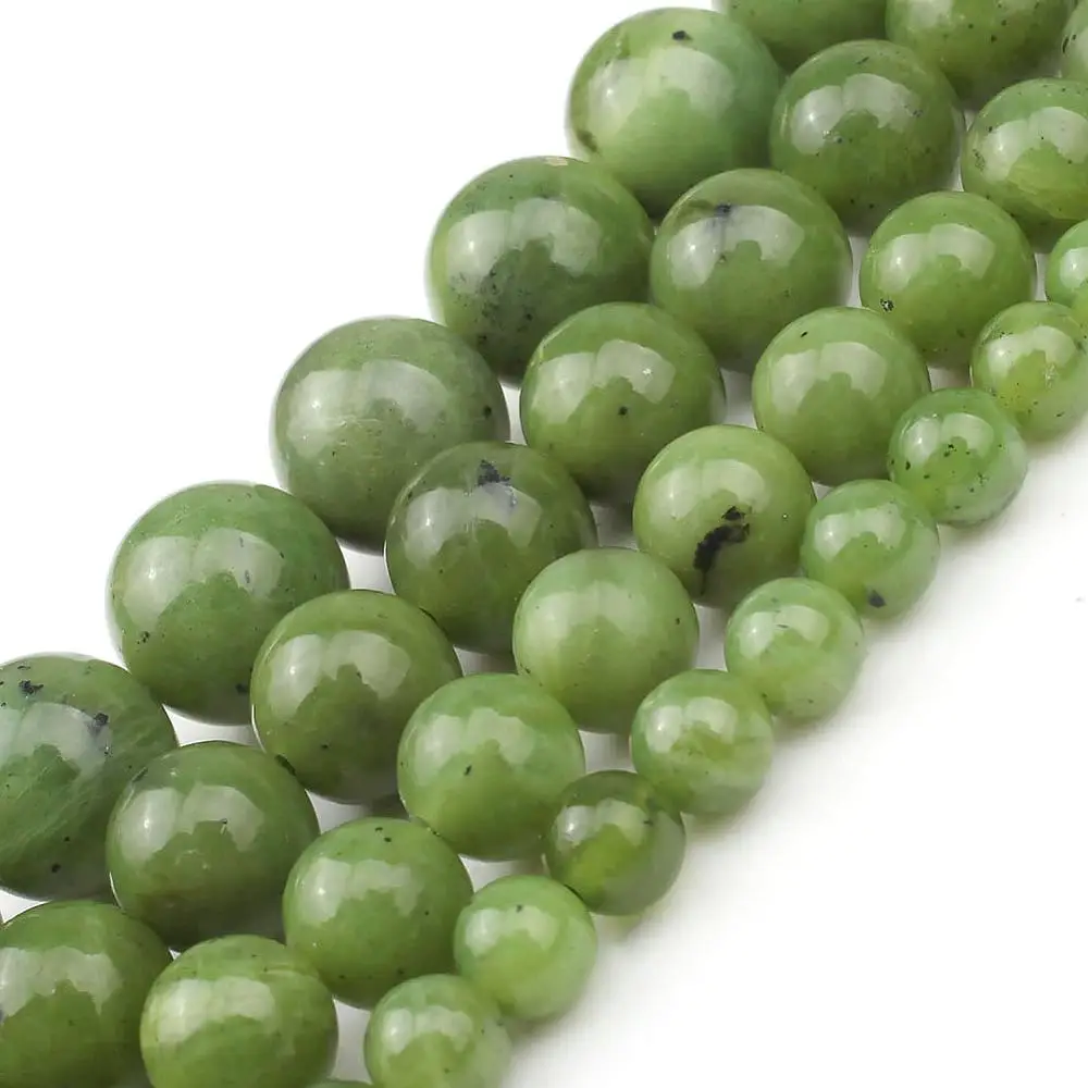 Natural Canada Green Jades Stone Round Beads for Jewellery Making DIY Bracelet Necklace Accessories 7.5inch Strands 6/8/10/12mm