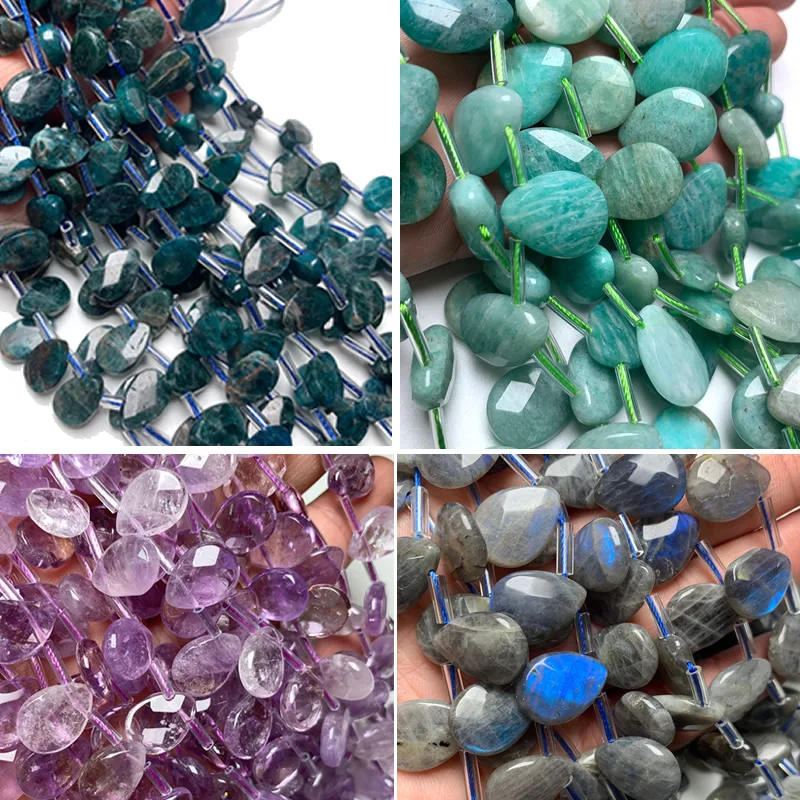 Faceted Natural 8x12mm Labradorite Amazon Sodalite Tianhe lapis lazuli Flat Drop shape Stone Loose Beads DIY jewelry making