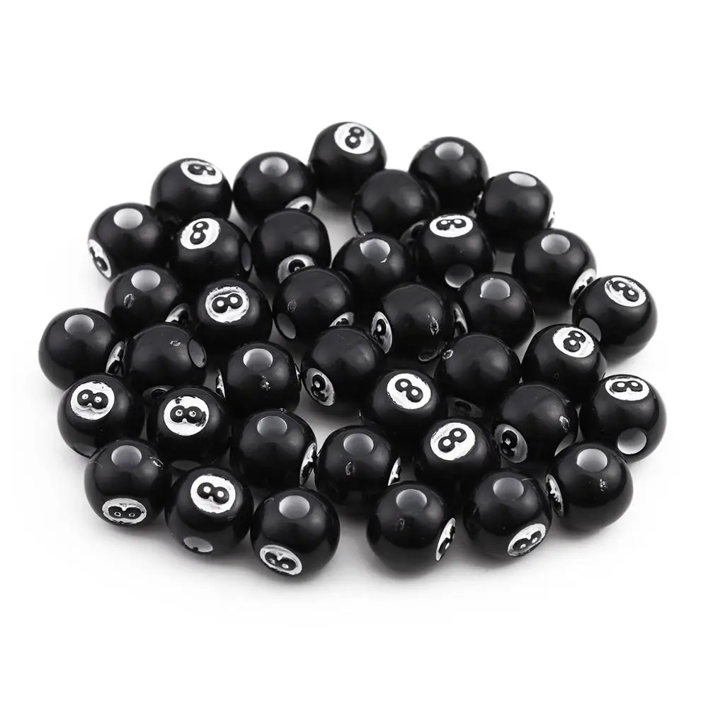 50pc/lot 10mm Round Black Billiard Acrylic Beads Spacer Charm Beads Fit For Bracelet Necklace Diy Jewelry Making