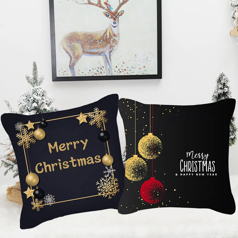 45*45cm Christmas Pillow Cover Black Gold Series Pillowcase Without Pillow Core Pillows Decor Home Cojines Decorativos Para Sofá