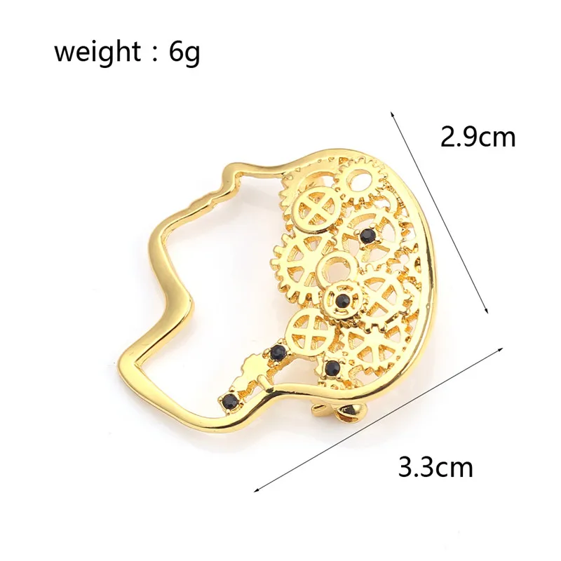 Creative Personality Brain Mechanical Brooches Hollow Metal Rhinestone Pins High Quality Denim Jacket Badge Brooches Jewelry