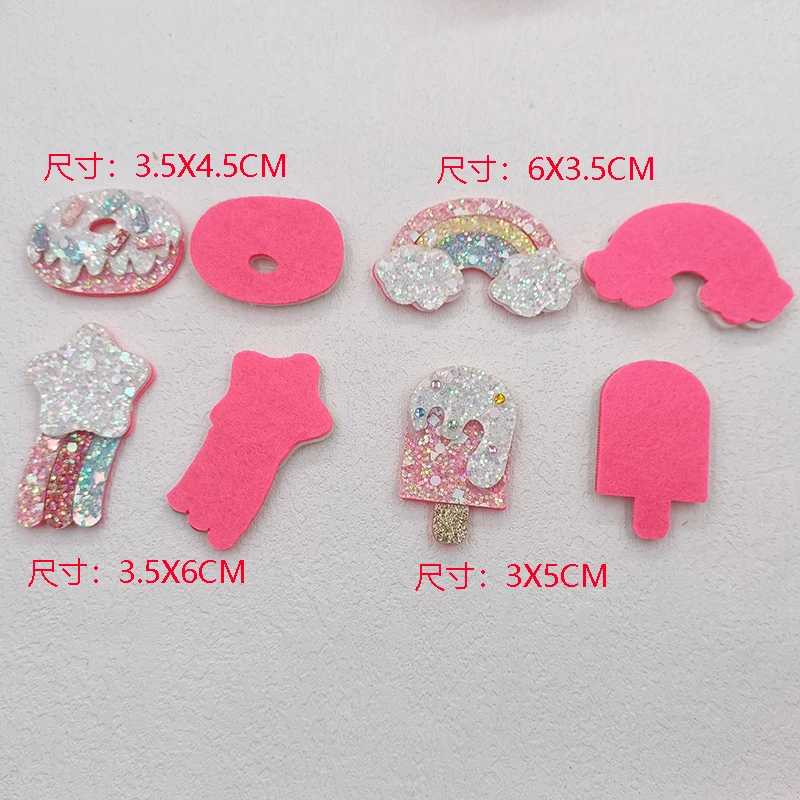 12Pcs/Lot Shiny Colorful Ice Cream Applique For DIY Headdress Hair Clip Bow Decor Accessories Clothes Hat Shoes Sewing Patches