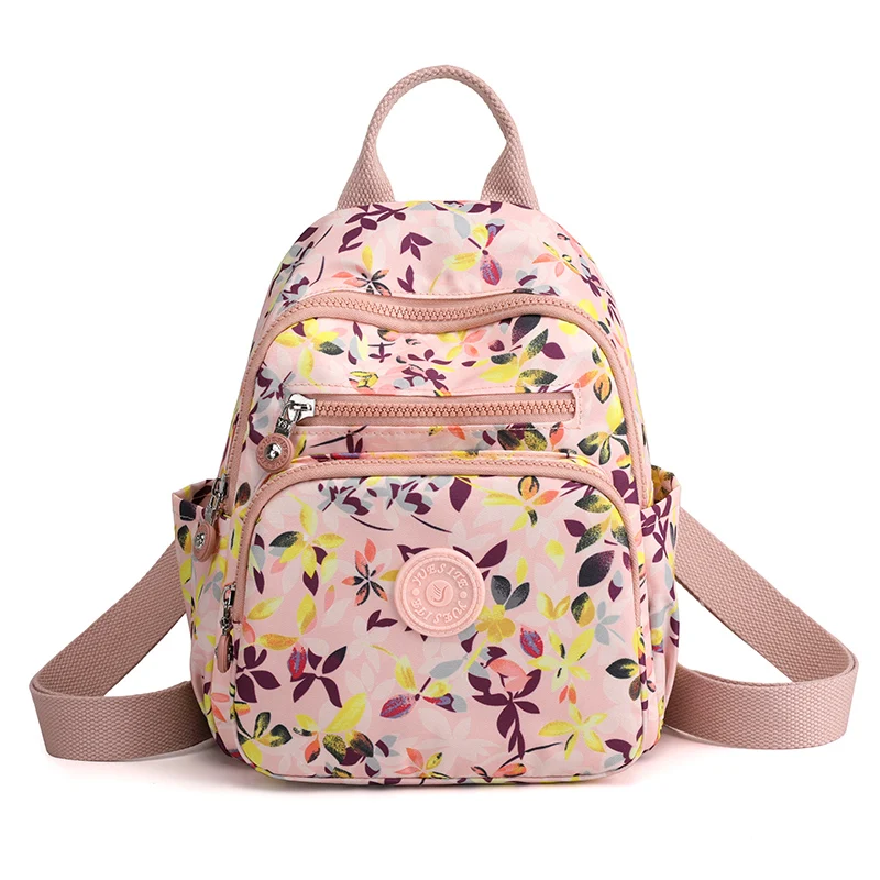 Women Floral Print Mochilas Luxury Nylon Travel Bagpack Graceful Phone Purse Rugzak Small School Bags Mini Backpacks for Girls