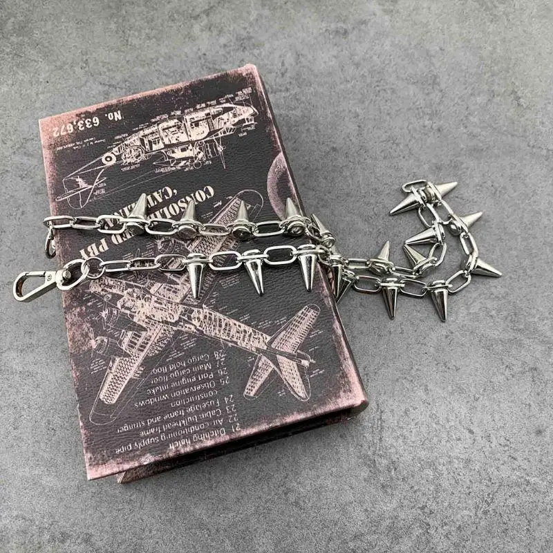 Punk Spike Jeans Pants Chain Secure Travel Wallet Chain Link Coil Leash Jewelry