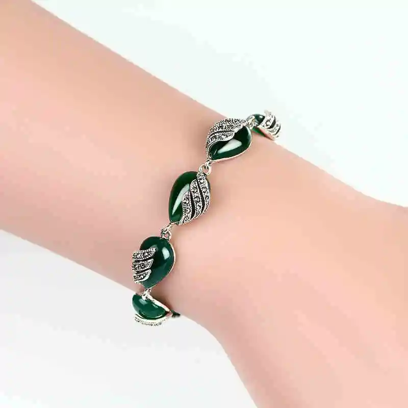 

ZHJIASHUN Royal 100% 925 Sterling Silver Chalcedony Agate Bracelets Retro Natural Green Gemstone Bracelet Jewelry For Women