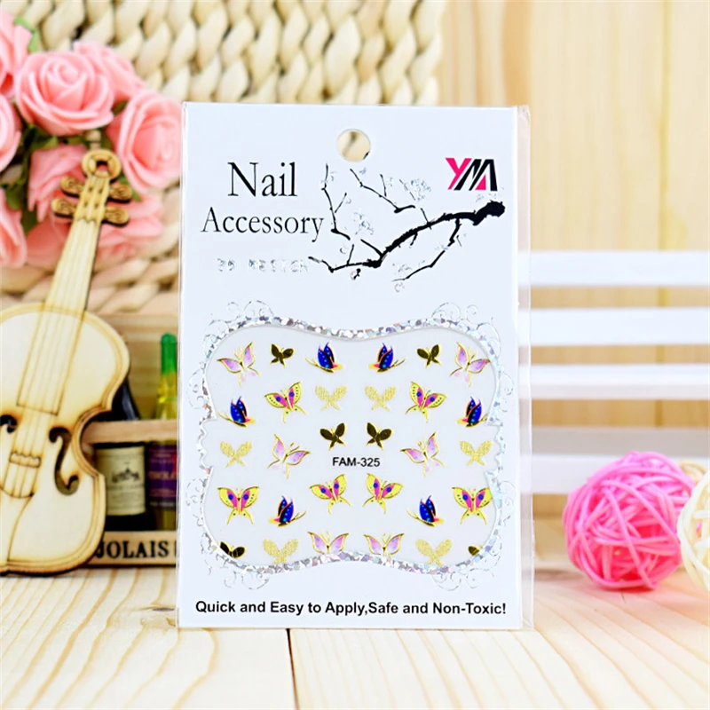 Color Nail Art Applique Fashion Style 3D Nail Sticker Bronzing Butterfly Nail Sticker Transfer Decal Slider Foil Decoration