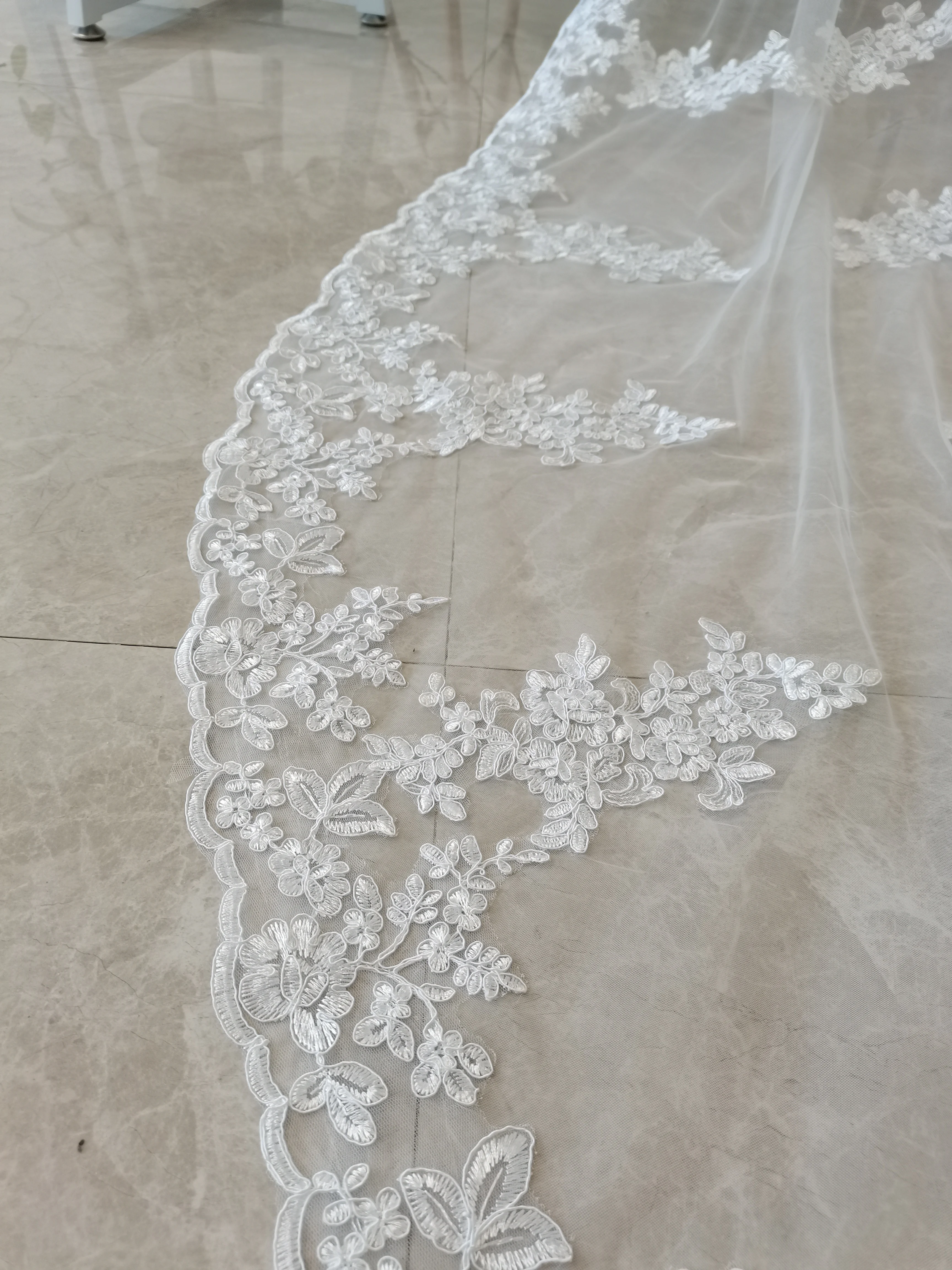 3M Cathedral Wedding Shawl Veil White/Ivory lace Tulle Lace coap ,Bridal Shawls lace Veils