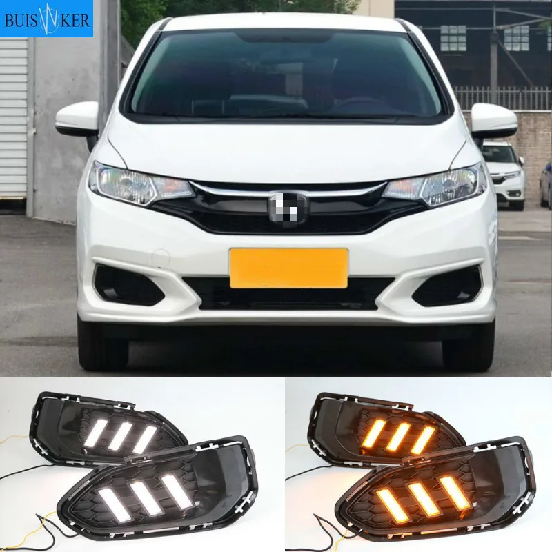 

2pcs For Honda jazz fit 2018 2019 LED DRL Daytime Running Lights Daylight Fog Lamp Cover With Turn signal lamp