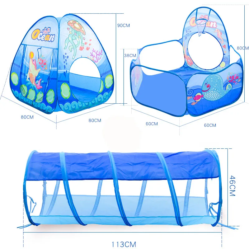 3 in 1 Kids Playpen Play Tent Castle Indoor Baby Playpen Spaceship Yurt Tunnel Tent Children Game House Ocean Ball Pool Pit