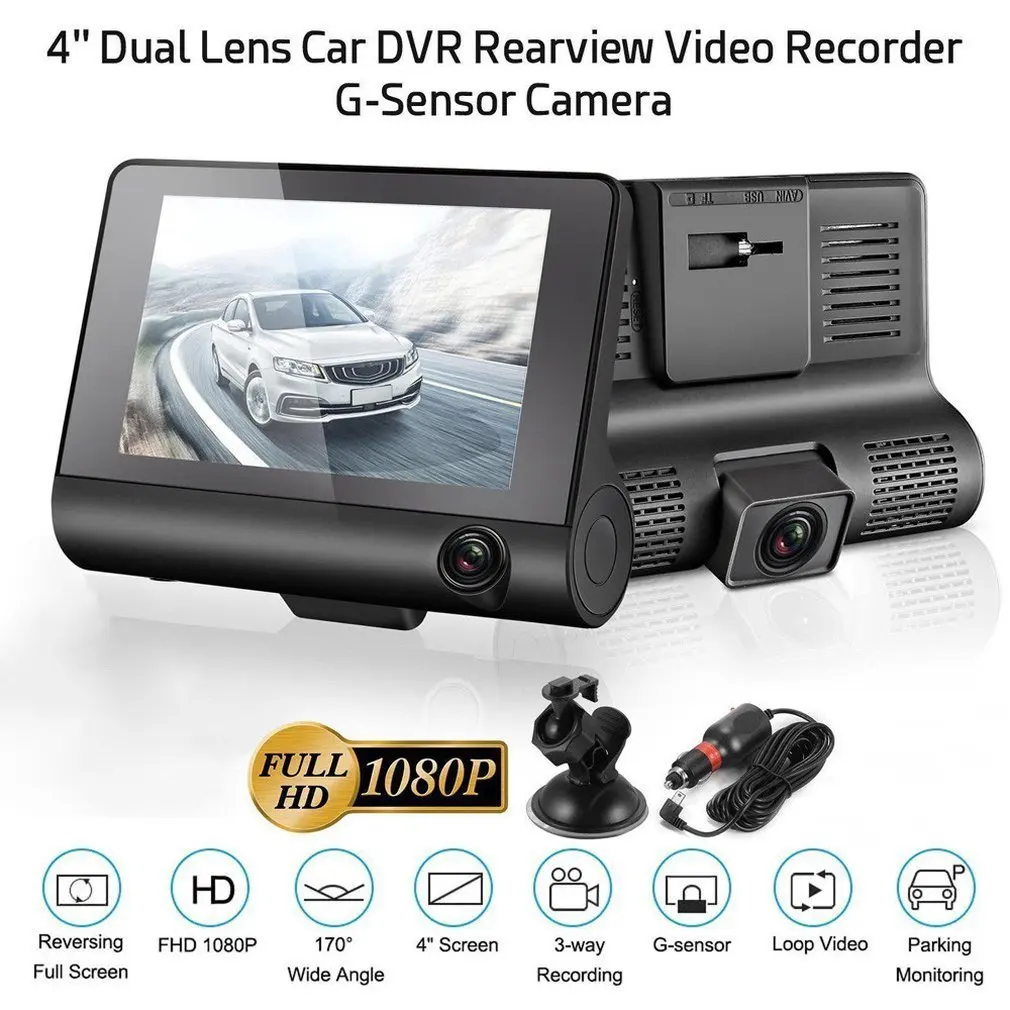 New Car DVR 3/2 Cameras Lens 4.0 Inch Dash Camera Dual Lens with Rearview Camera Video Recorder Auto Recorder DVRS Dash Cam