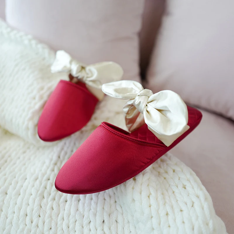 Summer Home Fashion Pointy Women Slippers Color Matching Bow Indoor Antiskid Home Slippers Female Outside Adult Girl Shoes