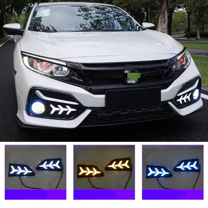 

2PCS LED DRL fog lamp Driving lights Yellow Turn Signal Lamp For Honda CIVIC hatchback 2020 2021 Daytime Running Light