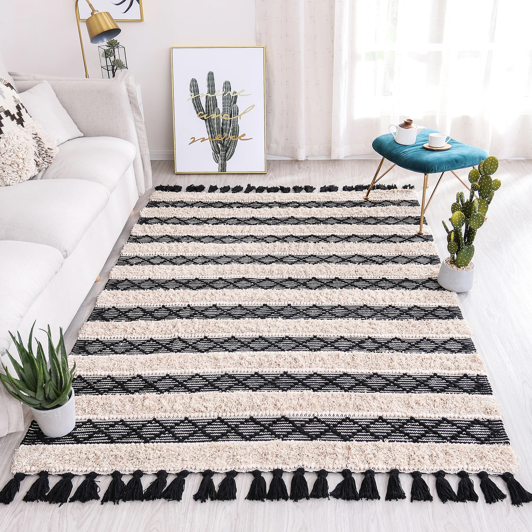 Hand Woven Cotton Carpets for Living Room, Morocco Rug, Bedroom Rugs, Bedside Rug, Bath Mat, Doormat, 160x230cm