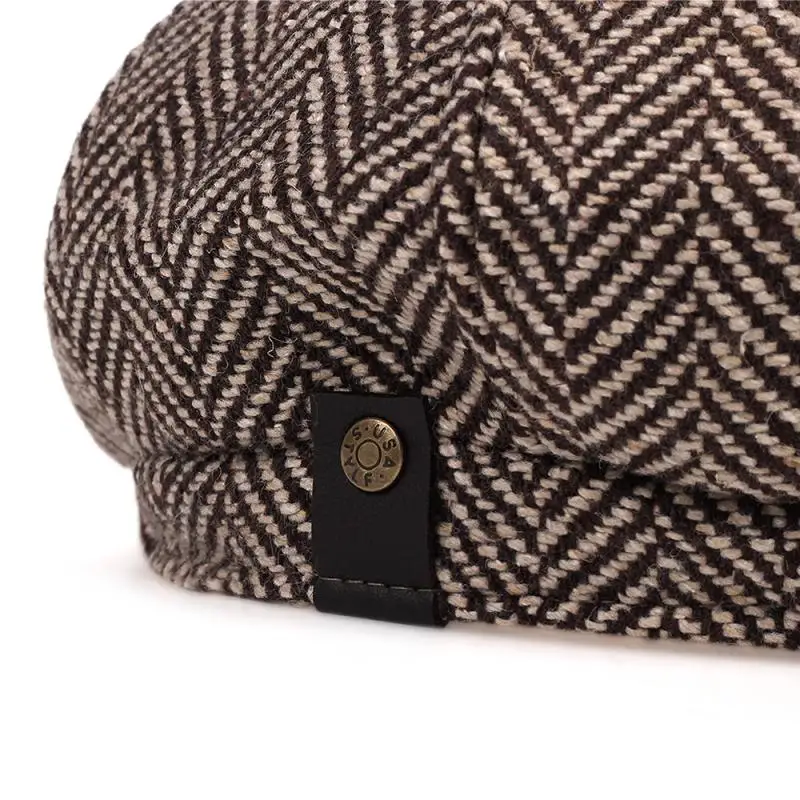 Nowe męskie czapka gazeciarza Beret kapelusz mężczyźni kobiety dzikie kapelusze Tweed Gatsby ośmioboczna czarna biała jodełka Vintage bluszcz