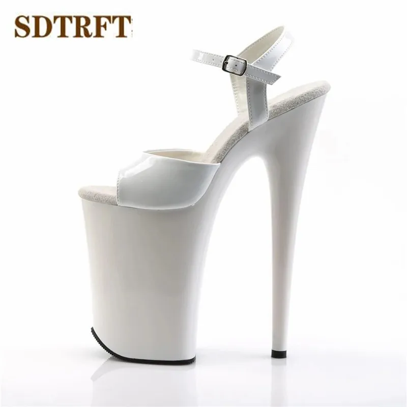 SDTRFT Zapatos Mujer Ankle Strap 9 Inch Fetish RED Sandals Summer 23cm Thin High Heels Pumps 13cm Platform Women Peep Toe Shoes