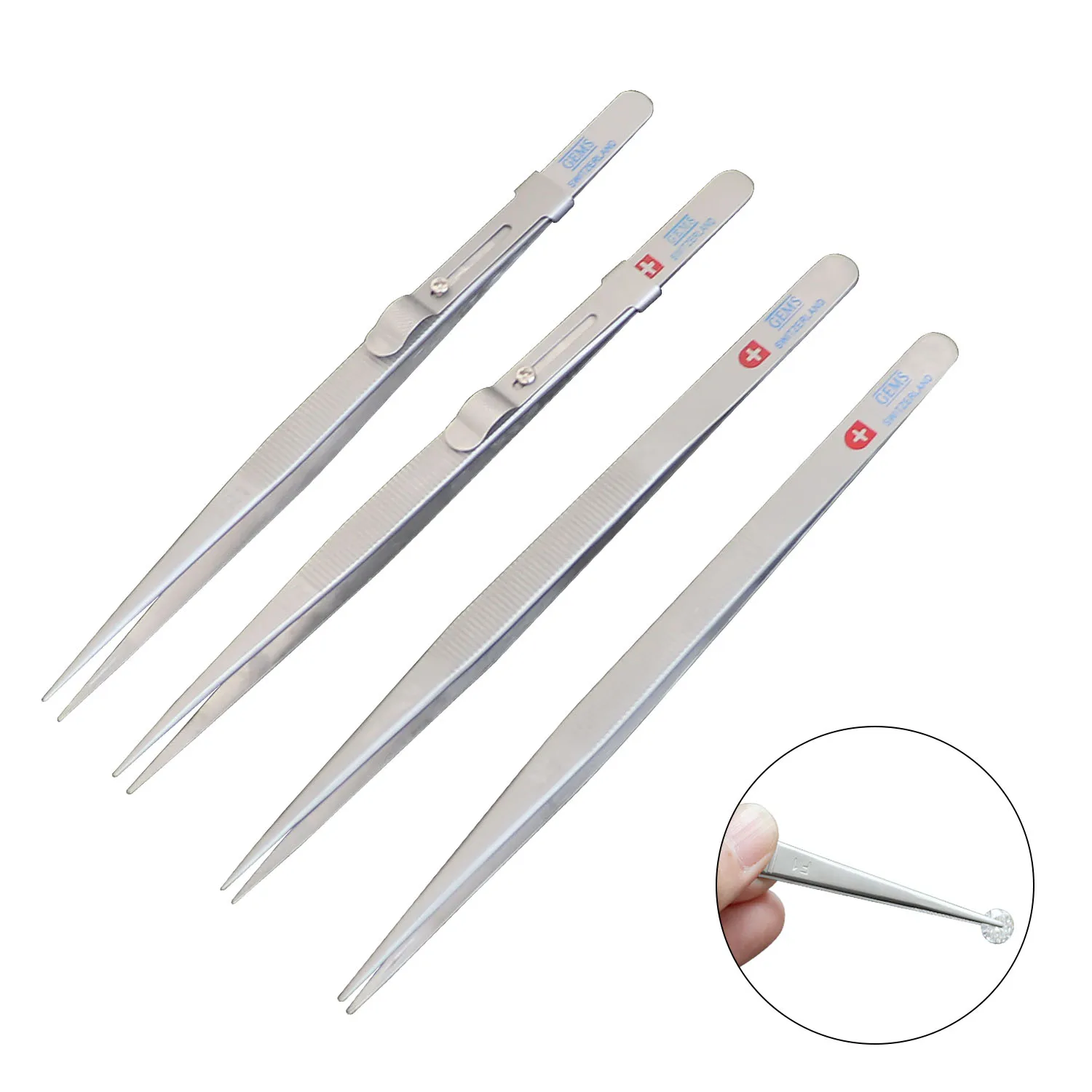 Jewellery Stainless Steel Tweezer Pointed Tweezers Anti-Slip Pointed Fine With Lock Groove Diamond Tweezers Clip Jewelry Making