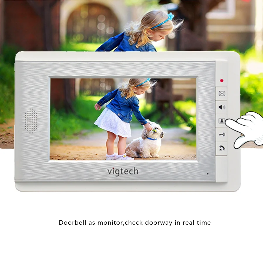 Vigtech Home Intercom Device7`` LCD Video Door Phone Intercom System Kit 700TVL RFID Waterproof IR Night Vision Wired Doorbell