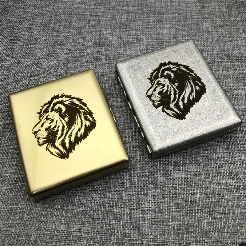 Lion Brass Cigarette Case Old Silver Color Vintage Cigarette Boxes Smoking Holders Mens Gift With Gift Boxes Can DIY Patterns