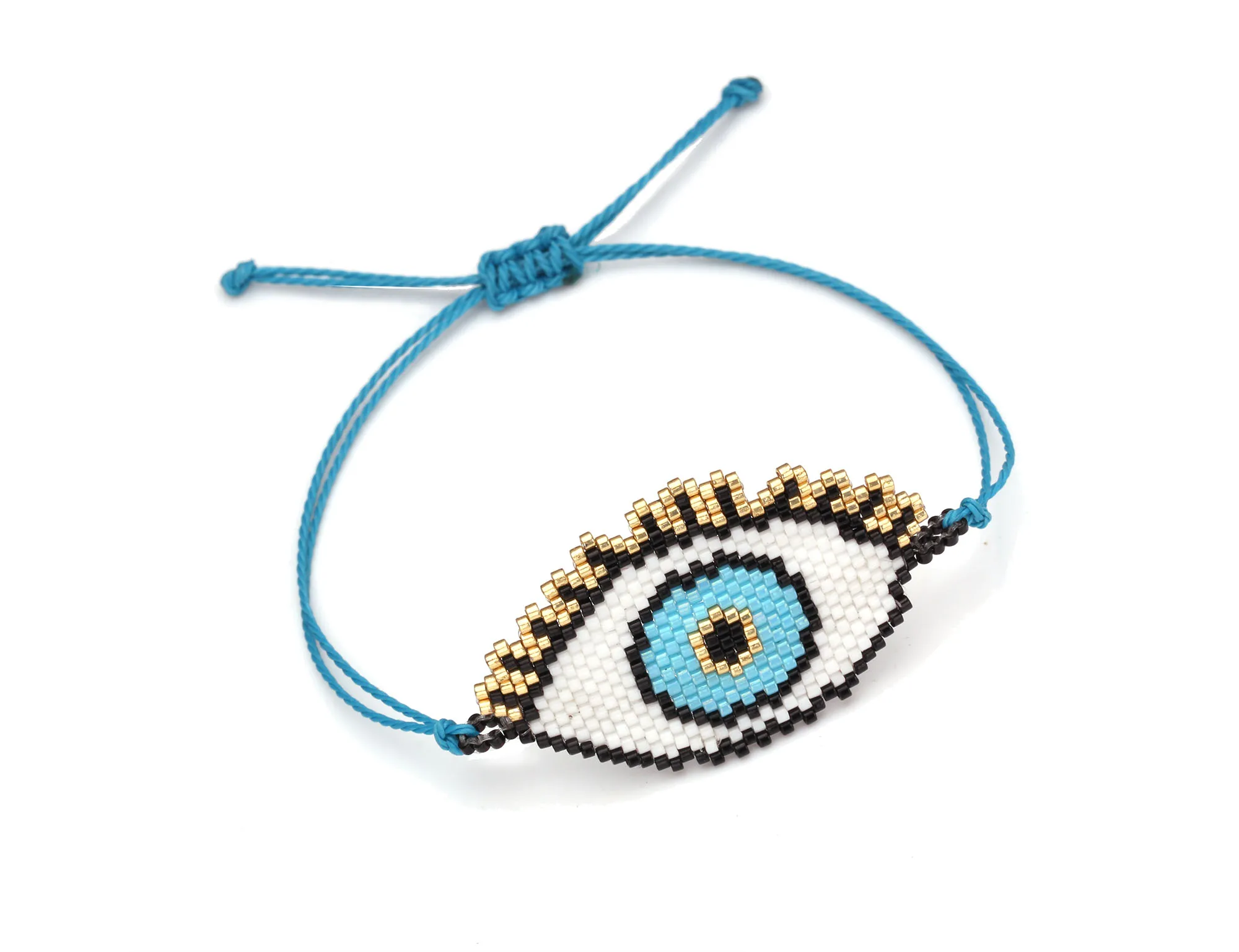 MIYUKI Glass Seed Beads Blue Evil Eye Adjustable Bracelet Women Boho Eyelash Women Men Big Greek Eye Handmade Jewelry Present