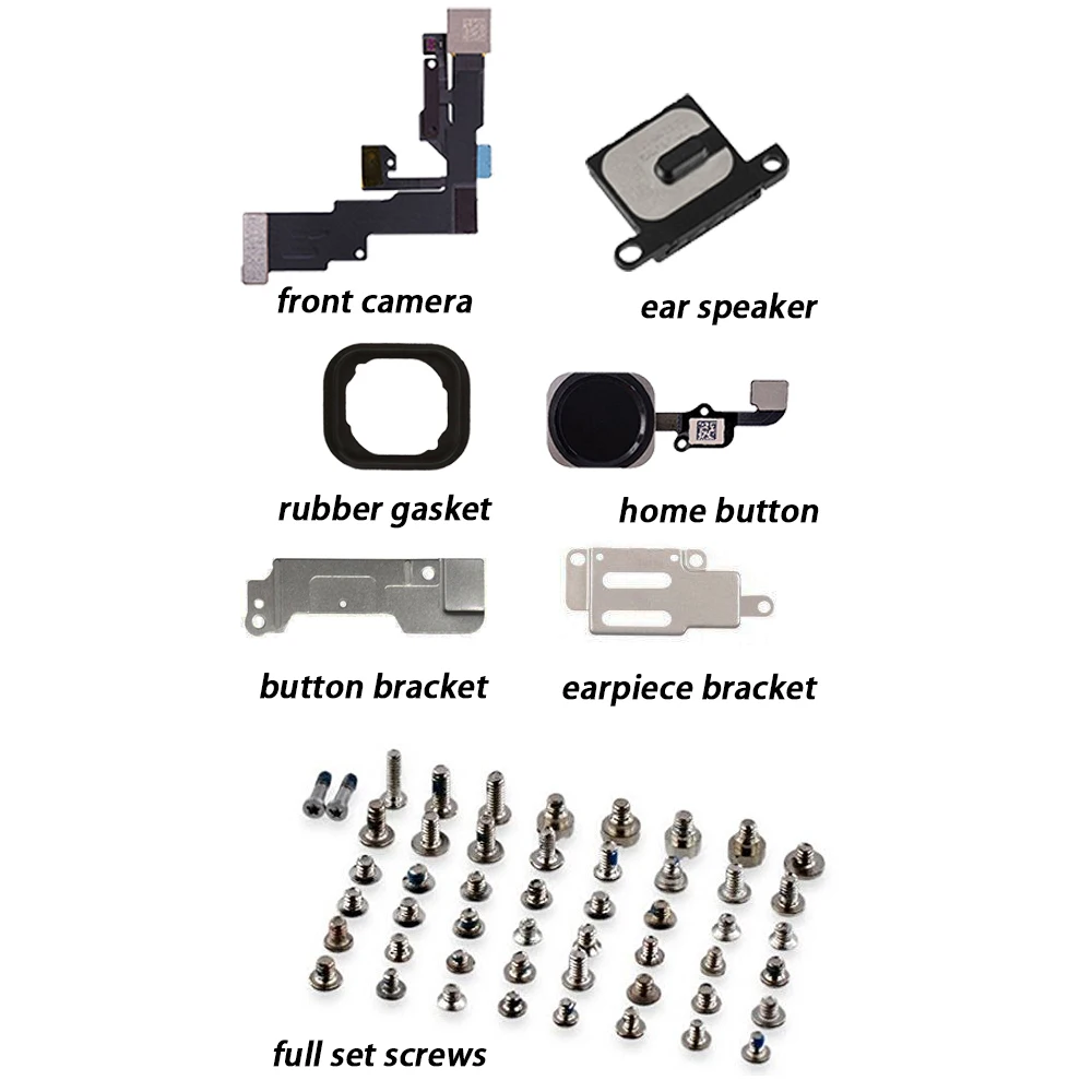 Full Set LCD Parts For iPhone 6 6P 6s Plus Front Camera Home Button Flex Cable Earpiece With Bracket Full Set Screws