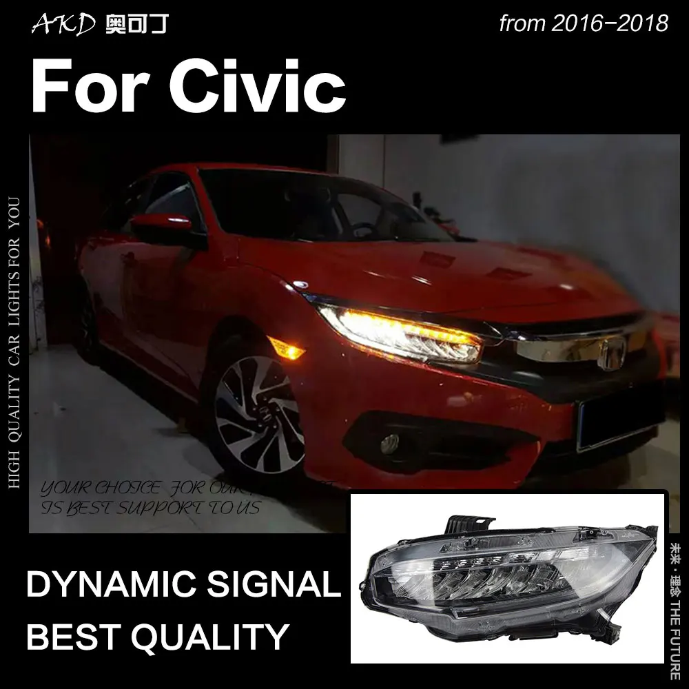 AKD Car Styling per fari civici 2016-2018 New Civic X LED Headlight LED DRL Hid Head Lamp Angel Eye Bi Xenon accessori