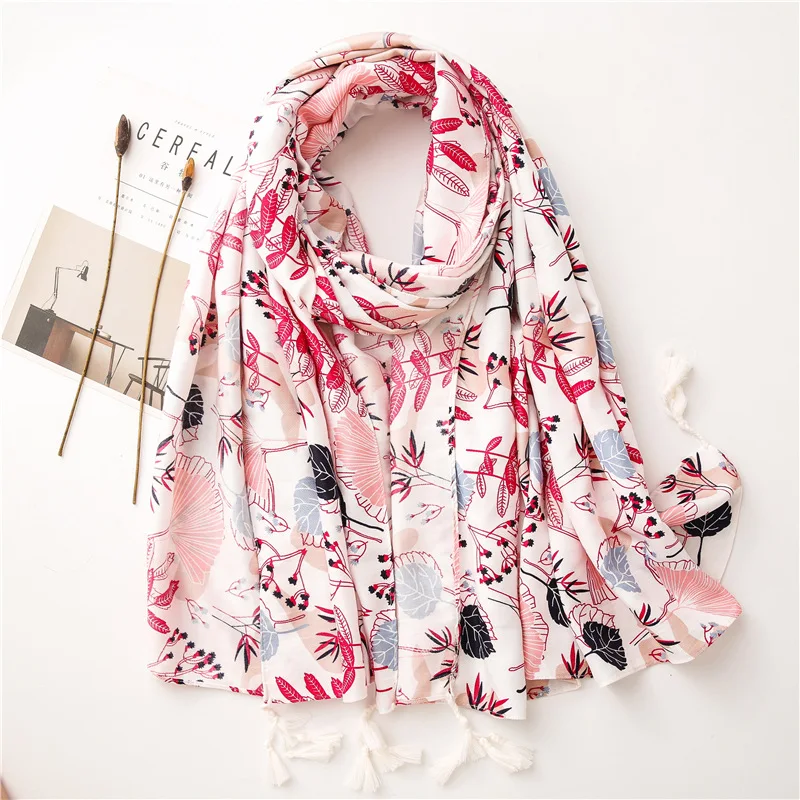 

Women Fashion Pink Luxury Floral Tassel Viscose Shawl Lady High Quality Print Wrap Pashmina Stole Bufandas Muslim Hijab Snood