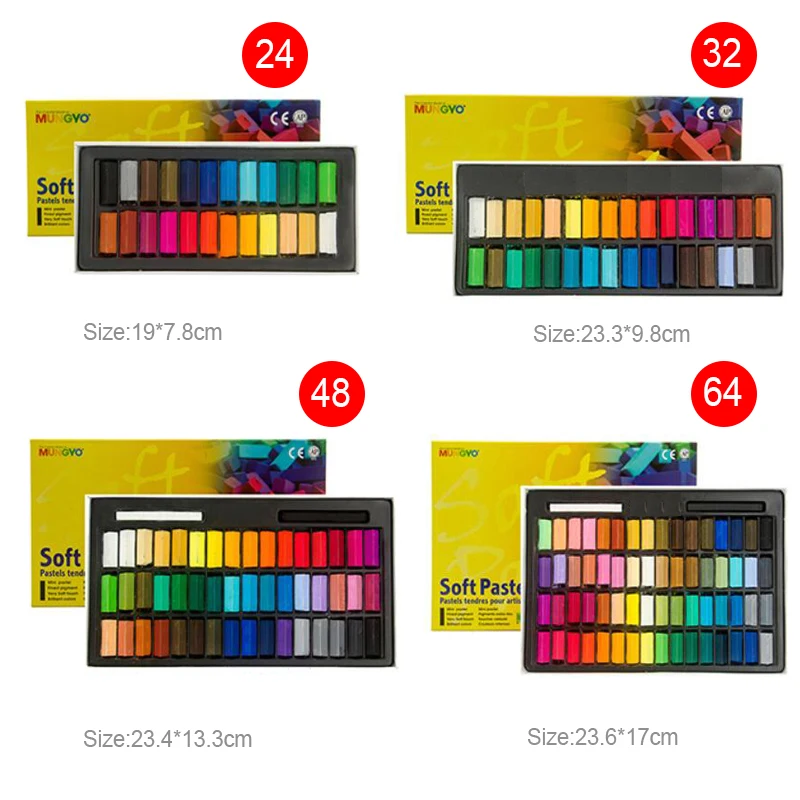 MUNGYO MPS 24/32/48/64 Colors Soft Pastels Colored Chalk half size drawing supplies