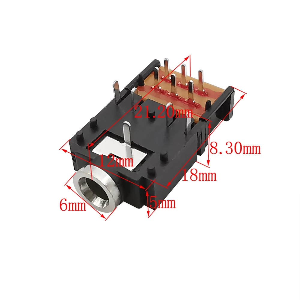 2Pcs Jack 3.5mm Connector with Switch PJ-307 PJ307 3.5mm Stereo Audio Headphone Socket 11Pin PCB Dual Track Female Head Adapter