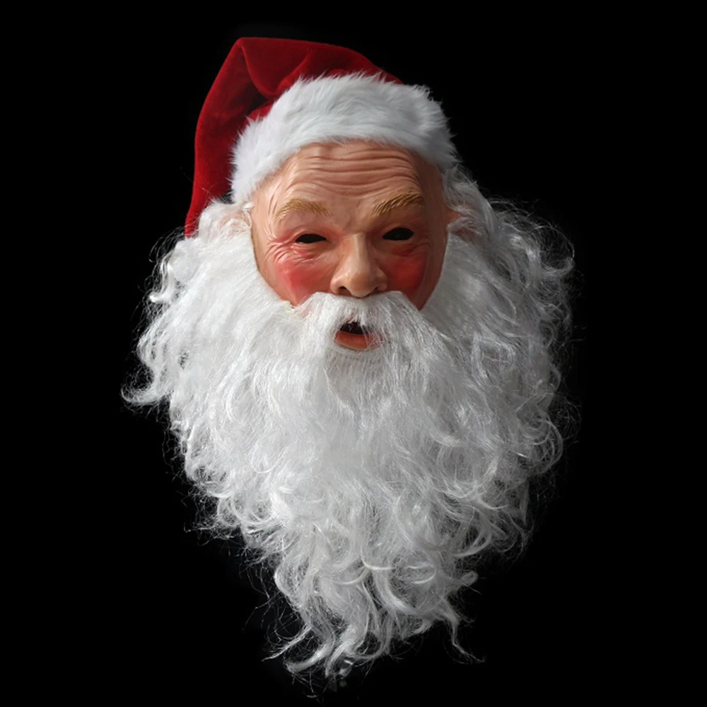 Santa Claus Full Latex Mask Wig Beard Christmas Holiday Soft Santa Claus Mask Funny Mask Super Soft Santa Halloween Mask