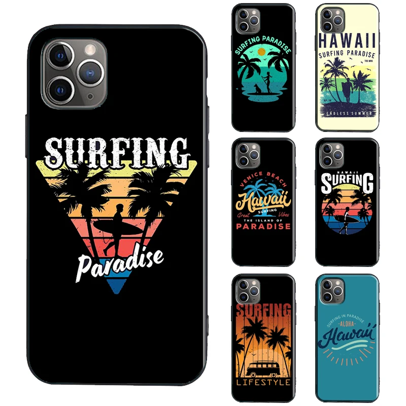 Surfing Hawaii Paradise Case For iPhone 13 12 mini 11 14 Pro Max 6S 7 8 Plus X XR XS Max SE 2020 TPU Cover Coque