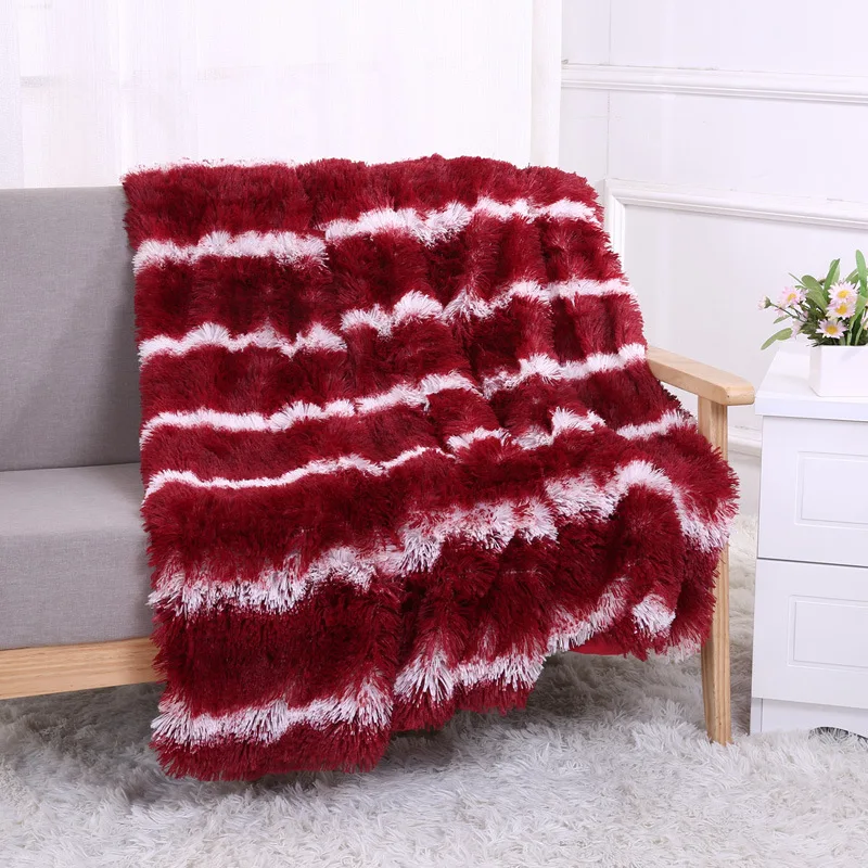 

Soft Long Plush Shaggy Silky Blankets Faux Fur Bedspread Double Ultra Warm Bedspread Striped Quilt Throw Blanket Sofa Cover