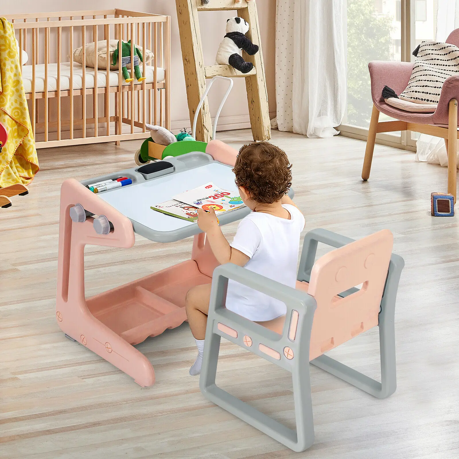 Ensemble de chaise de Table 2 en 1 pour enfants, tableau de peinture artistique réglable avec fournitures d'art, TY327805