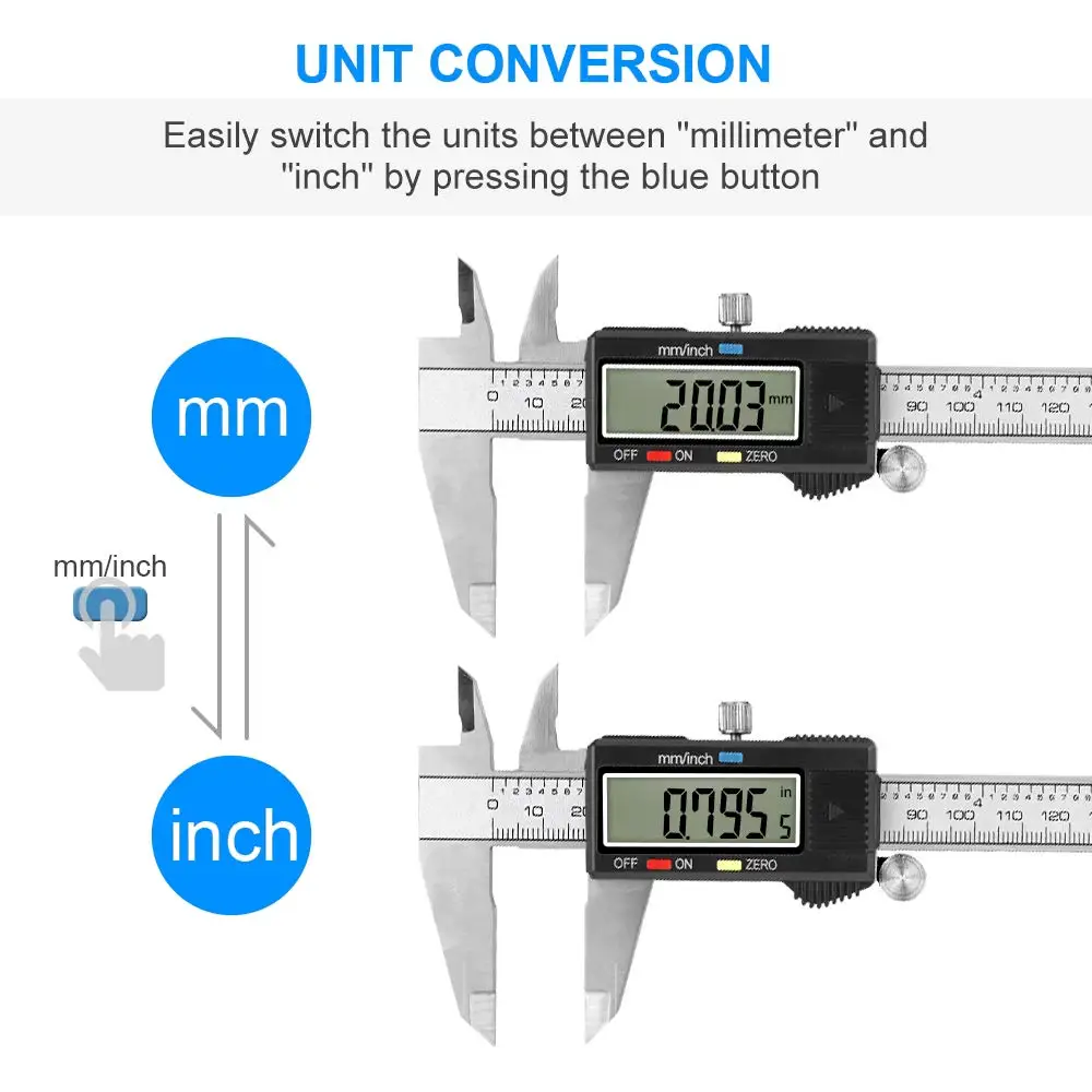 Digital Caliper 6 inch Vernier Caliper Digital Measuring Tool Stainless Steel Caliper Tool Inch/Metric Conversion Large LCD