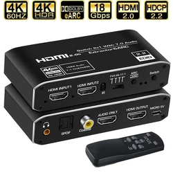 2x1 4K 120Hz HDMI Switch eARC Audio Extractor ARC & Optical Toslink HDMI 2.0 Switch 4K HDMI Switcher Remote for Apple TV PS4