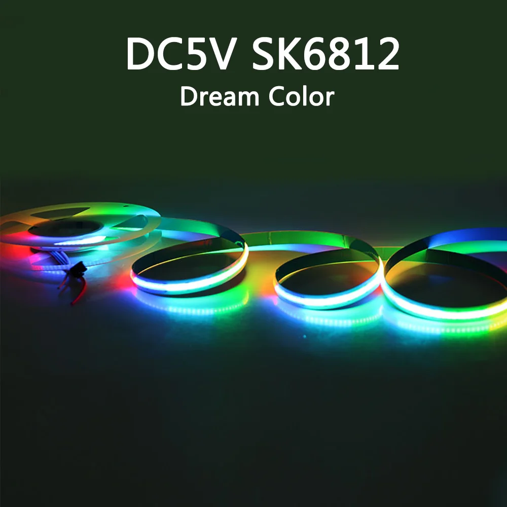 5V SK6812 RGB COB/FOB taśma LED adresowalna inteligentna kolor marzeń magiczna cyfrowa taśma LED 332 LED/m elastyczna dioda wstęgowa 1m 2m