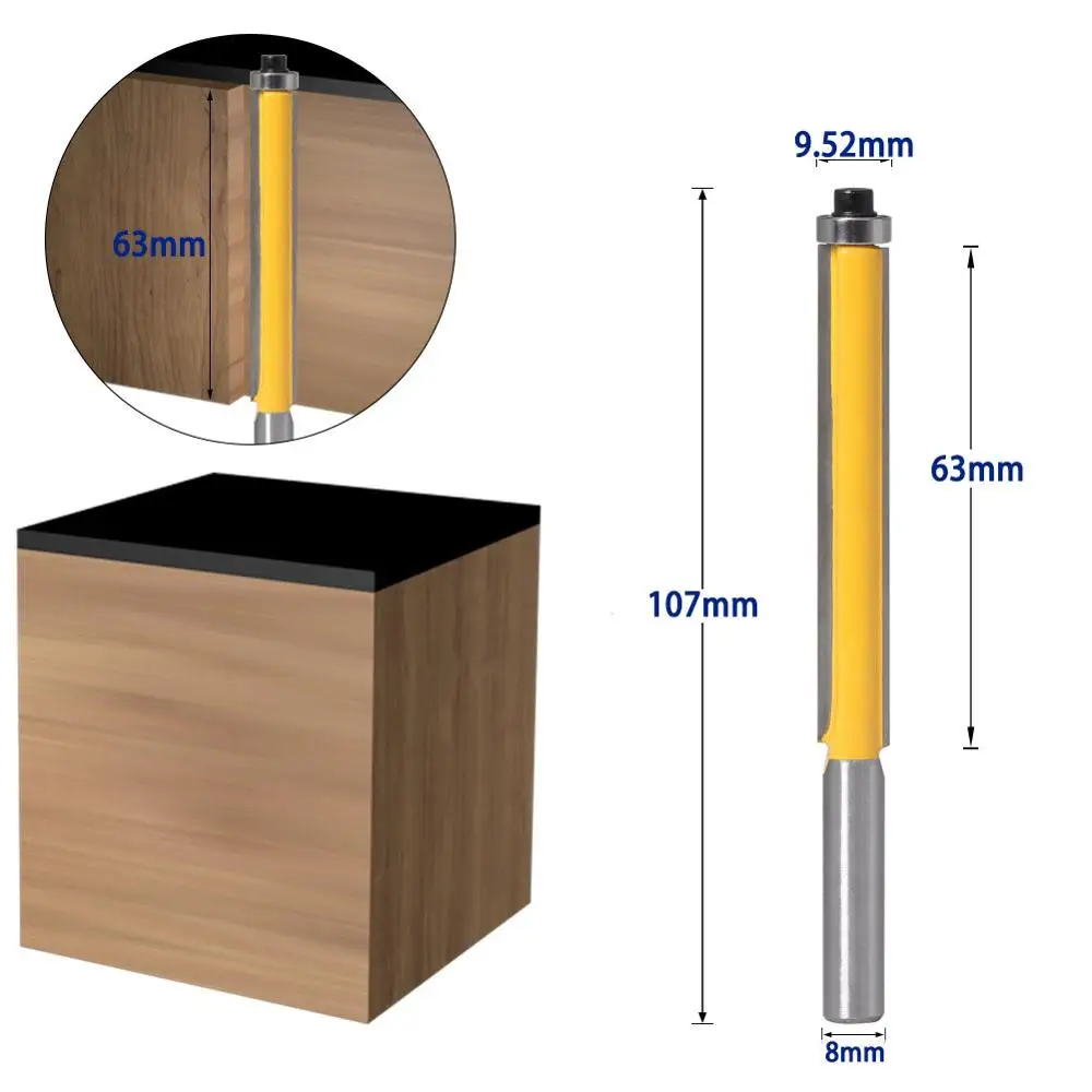 8mm Shank 3/8\' Long Straight Router Bit Drills with Top Bearing for Wood Tungsten Carbide Tipped Milling Cutter Carving