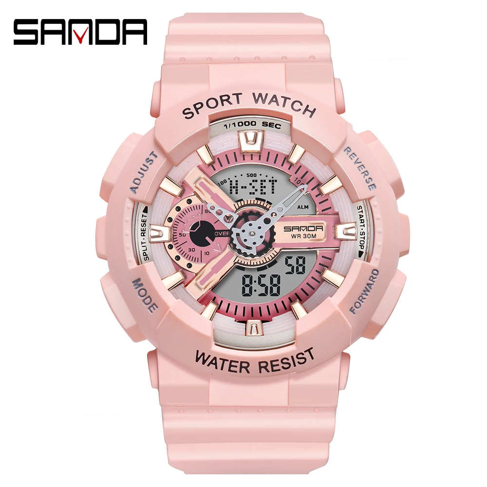 SANDA-Reloj de pulsera deportivo para hombre, cronógrafo masculino de doble pantalla, estilo militar G, resistente al agua