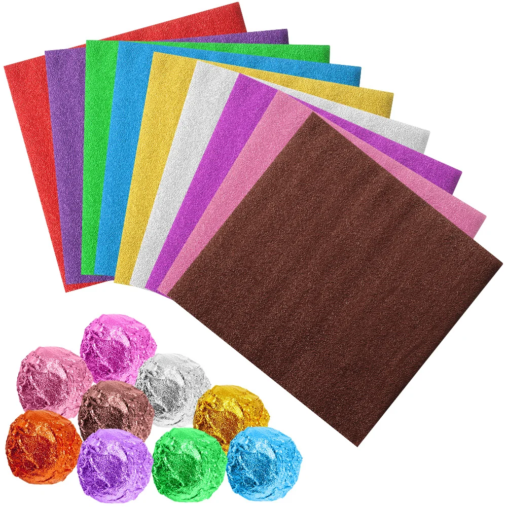 100 sztuk 10x10cm folia aluminiowa cukierki czekoladowe herbatniki cyny do pakowania w papier DIY metalowe szablony zestaw do pakowania prezentów papieru papier do pakowania