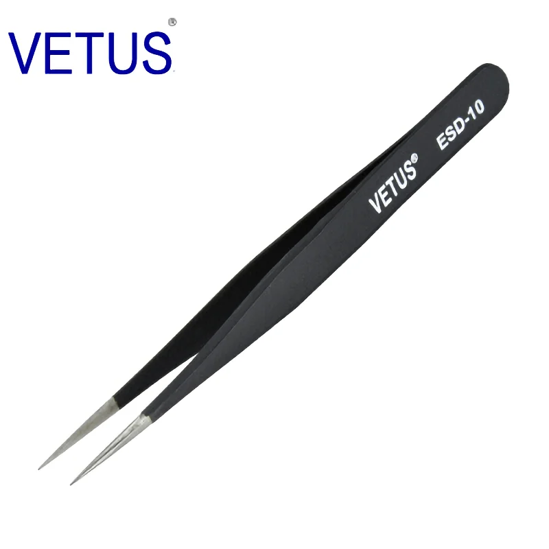 VETUS Original ESD Series ESD-10 (110mm) Anti-static High-precision Stainless Steel Tweezers Anti-acid Alkali Resistant Pincers