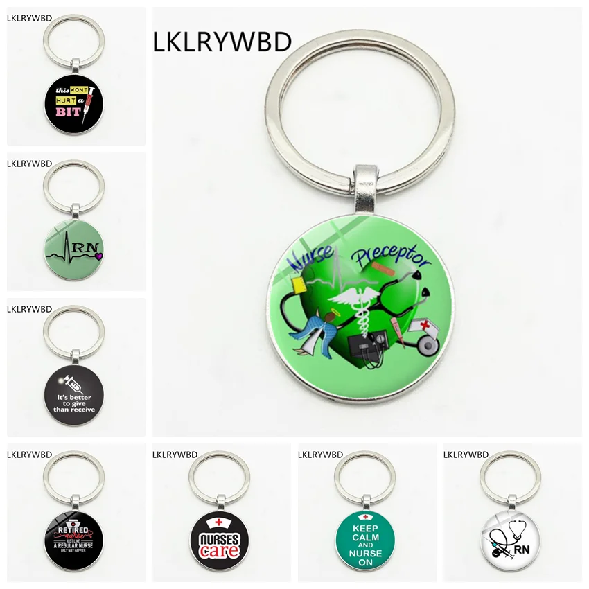 LKLRYWBD/Popular Creative Doctor Nurse Creative Keychain Save Life Glass Convex Keychain Badge Medical Manual Keychain Gift