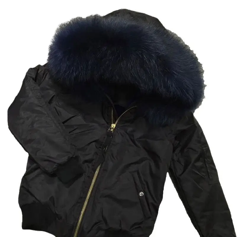 Deepblue Fur Windproof Fabric Flight Bomber Jacket Casual Women Raccoon Fur Collar Wear Size Available S-4XL