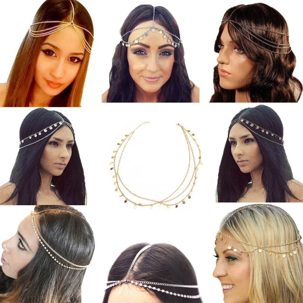 New Hot Bohemian Hair Jewelry Party Wedding Vantage Crown Metal Tassel Women Head Chain Headband Headpiece   SMR88