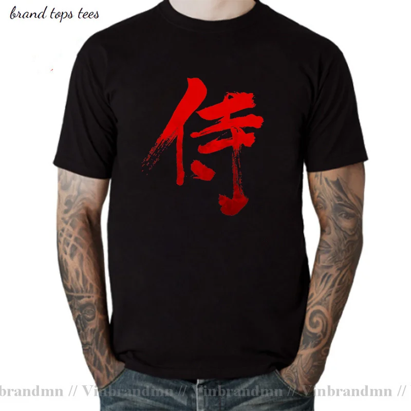 Samurai T shirt Kanji EU Size 100% Cotton Character Red Letter Japanese Style Harajuku Personality Short Sleeve T-shirt