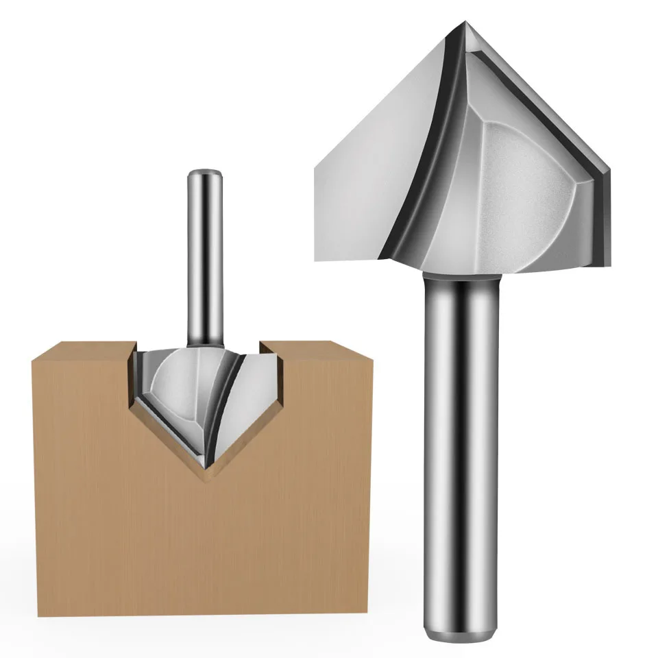 1 개 1/4 "6.35MM 1/2" 12.7MM 생크 밀링 커터 나무 조각 90 도 V 형 엔드밀 청소 플러시 트림 장부 커터 목공