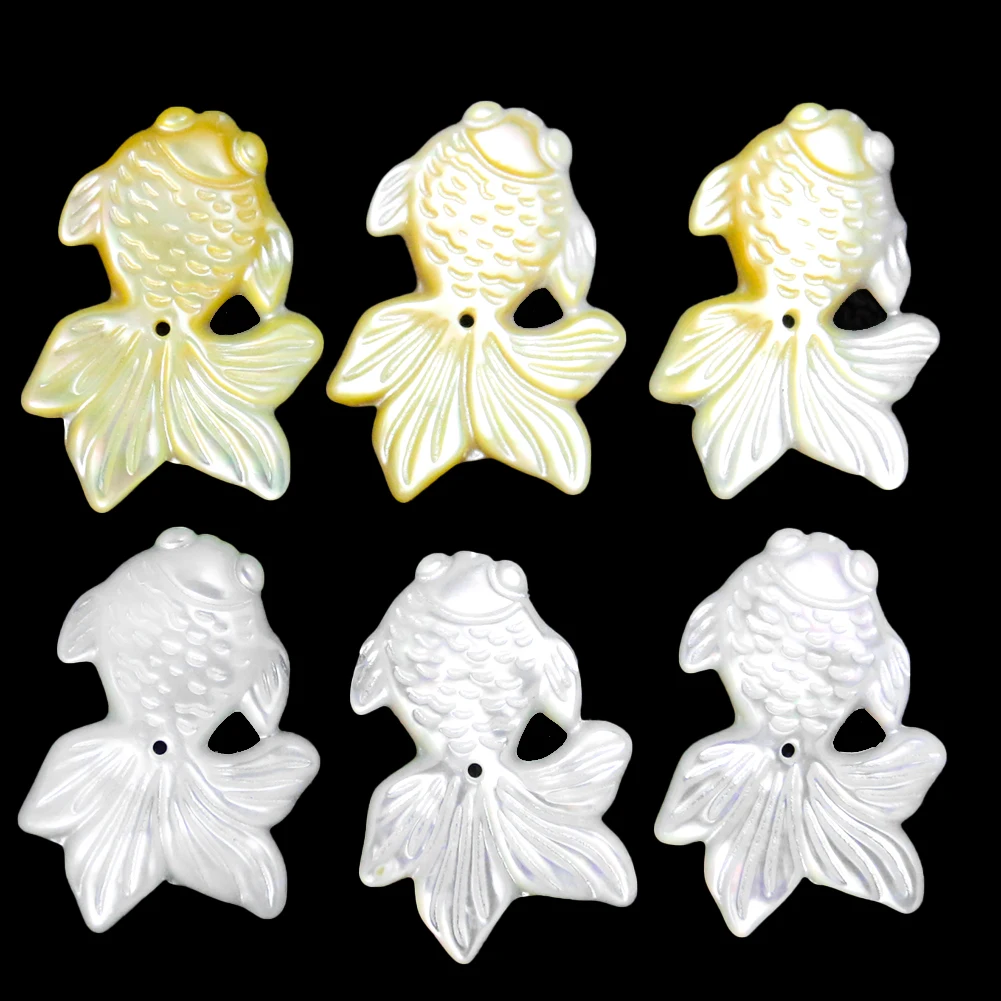 2PCS Natural White Shell Goldfish Charm Pendant Carp Mother of Pearl Shell Beads for Jewelry Finding Making Earring Accessories