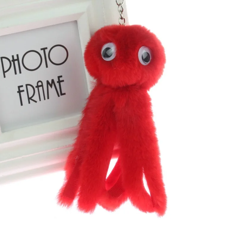 Plush Fur Pompom Octopus Keychain Fluffy Pom Pom Fur Ball Key Chain Women Car Bag Trinket Female Jewelry Party Gift