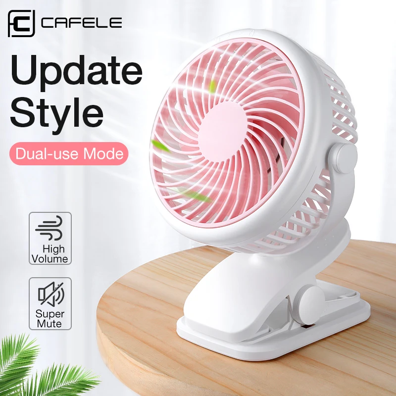 

CAFELE Mini USB Fan Clip Stand Desk Desktop Fan For Office Home Table Super Mute Silent 2000mAh Battery Fan Air Summer Cooling