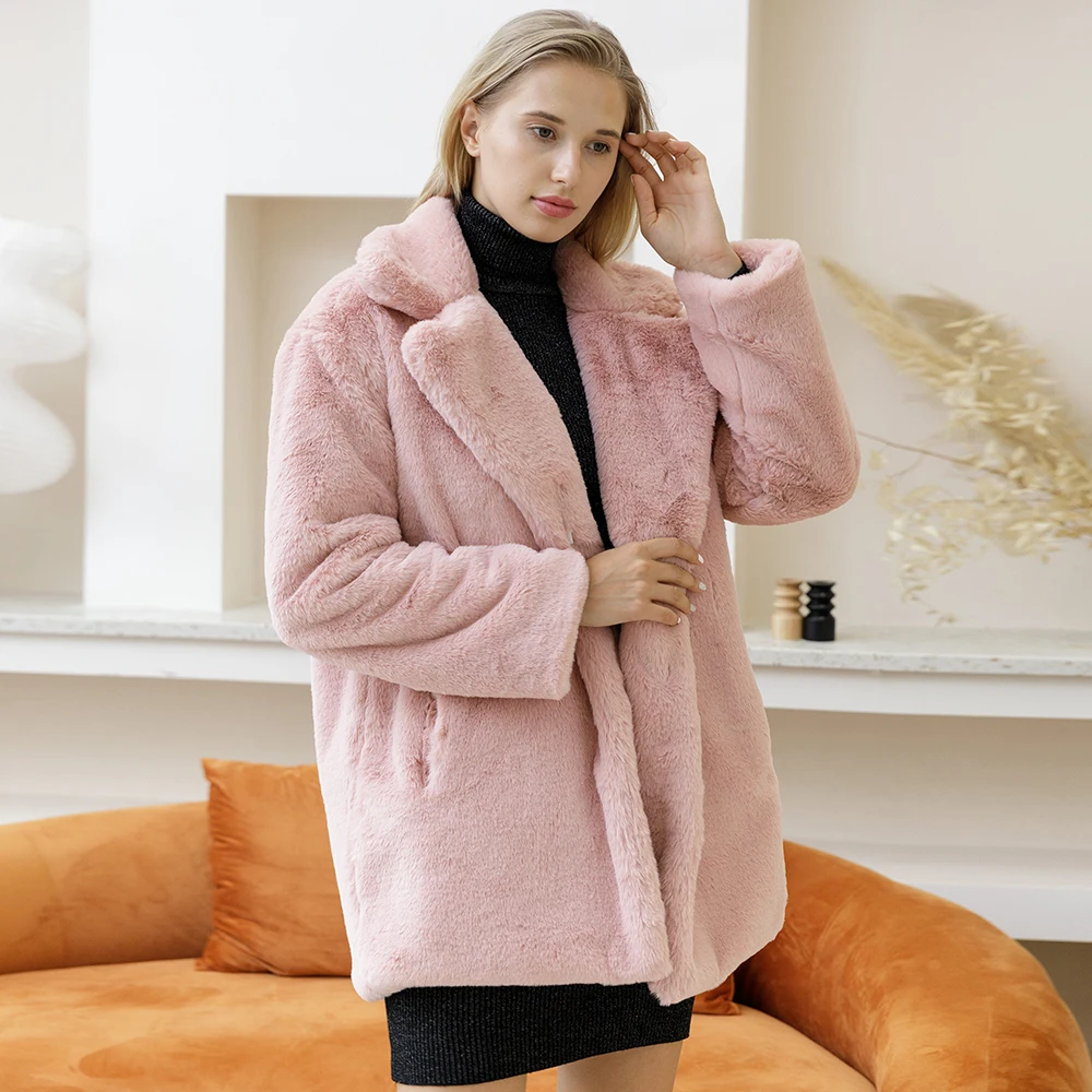 

2020 New Faux Fur Coat Women Winter Fur Jacket Overcoat Female Wide-waisted Furry Outwear
