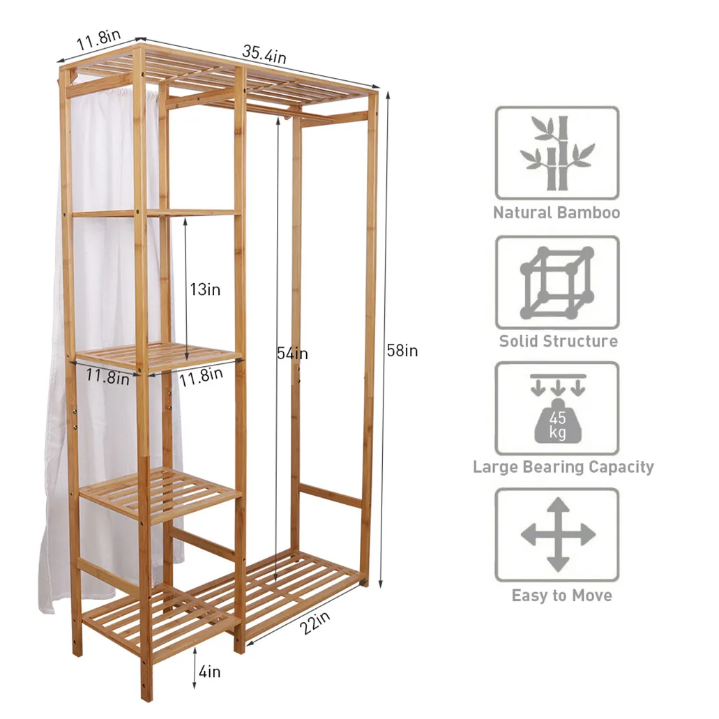 Bambus Holz Kleidung Garment Rack mit Regale Kleider Hängen Rack Stehen für Kind Kinder Erwachsene Tuch Schuh Mantel Lagerung Organisieren