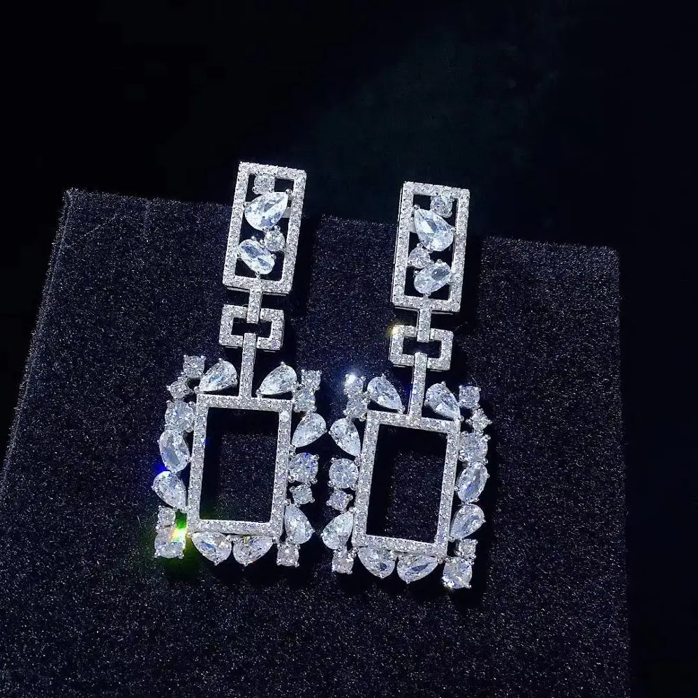 

geometry earring 925 sterling silver with cubic zircon drop earring fashion women jewelry free shipping smart trendy